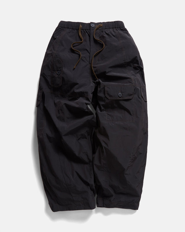 KADEN BALLOON PANT - BLACK BRUSHED NYLON WITH SHROOM STITCHING