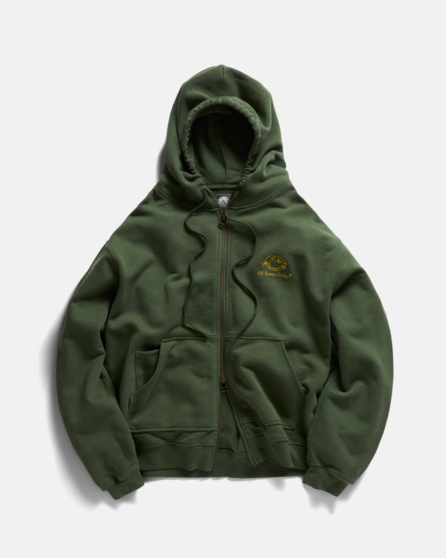 "ALL-SEASON OUTDOOR" TOLMIE FULLZIP SWEATSHIRT - FADED OLIVE / GOLDENROD 19oz. ALL COTTON FLEECE