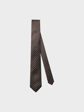 Cravatta Sette Pieghe In Seta Jacquard Marrone Con Pois Bianchi