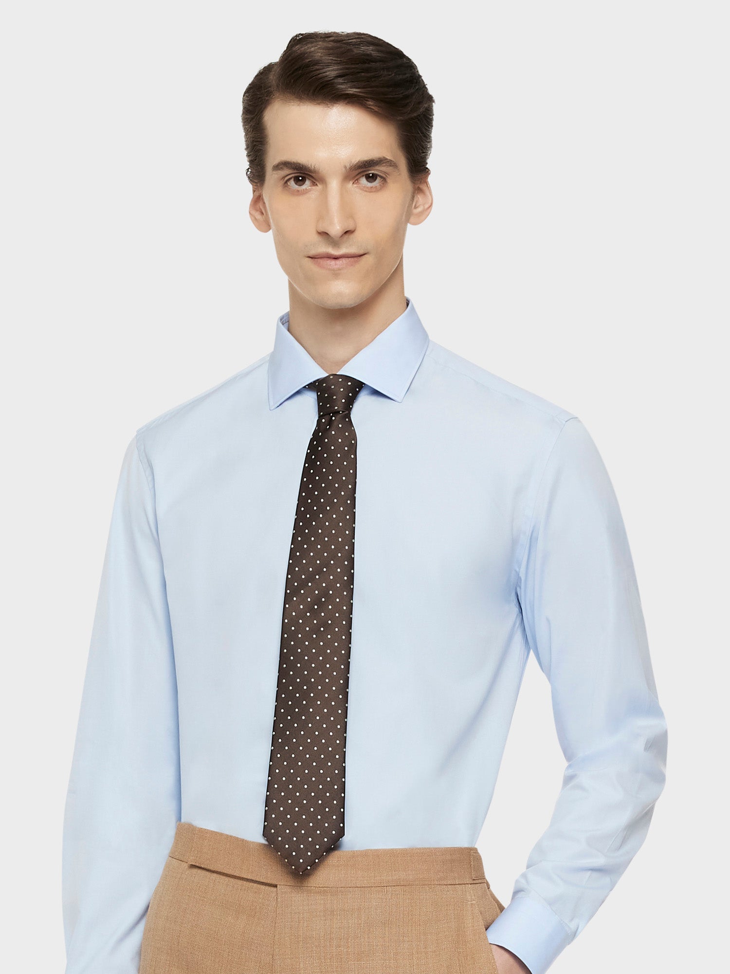 Cravatta Sette Pieghe In Seta Jacquard Marrone Con Pois Bianchi