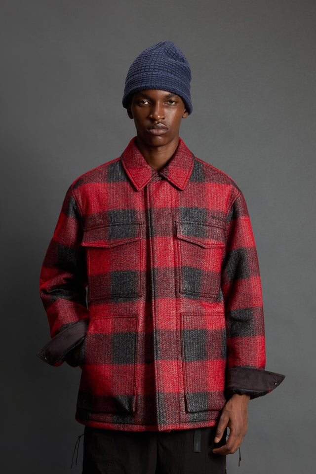 Overshirt in Italian Wool Blend with Checked Pattern by Todd Snyder - Men - Red