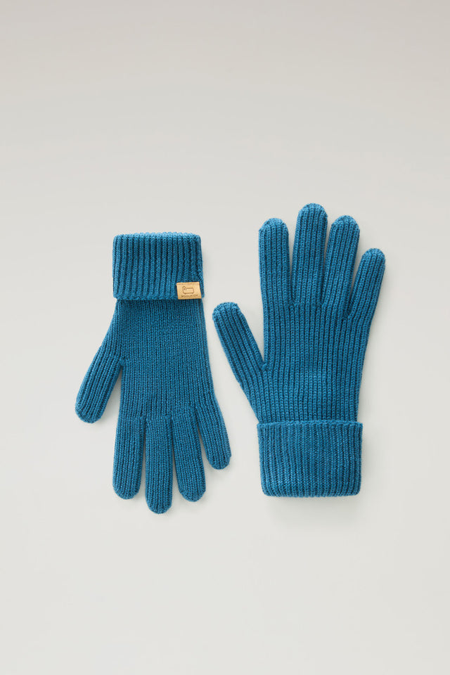 Ribbed Gloves in Pure Merino Virgin Wool - Men - Blue