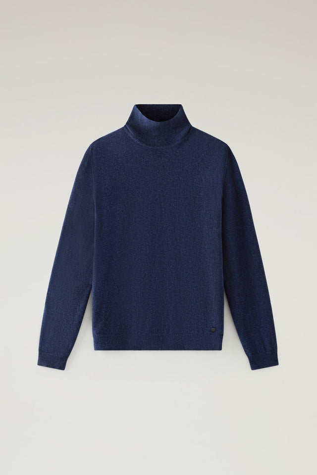 Turtleneck Sweater in Merino Wool Blend - Men - Blue