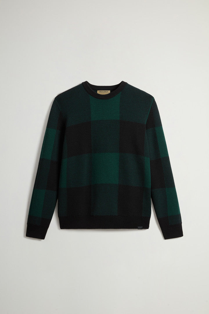 Checked Crewneck Sweater In Pure Merino Virgin Wool Men