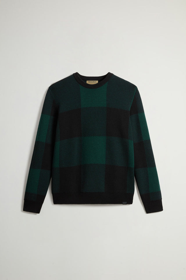 Checked Crewneck Sweater in Pure Merino Virgin Wool - Men - Green