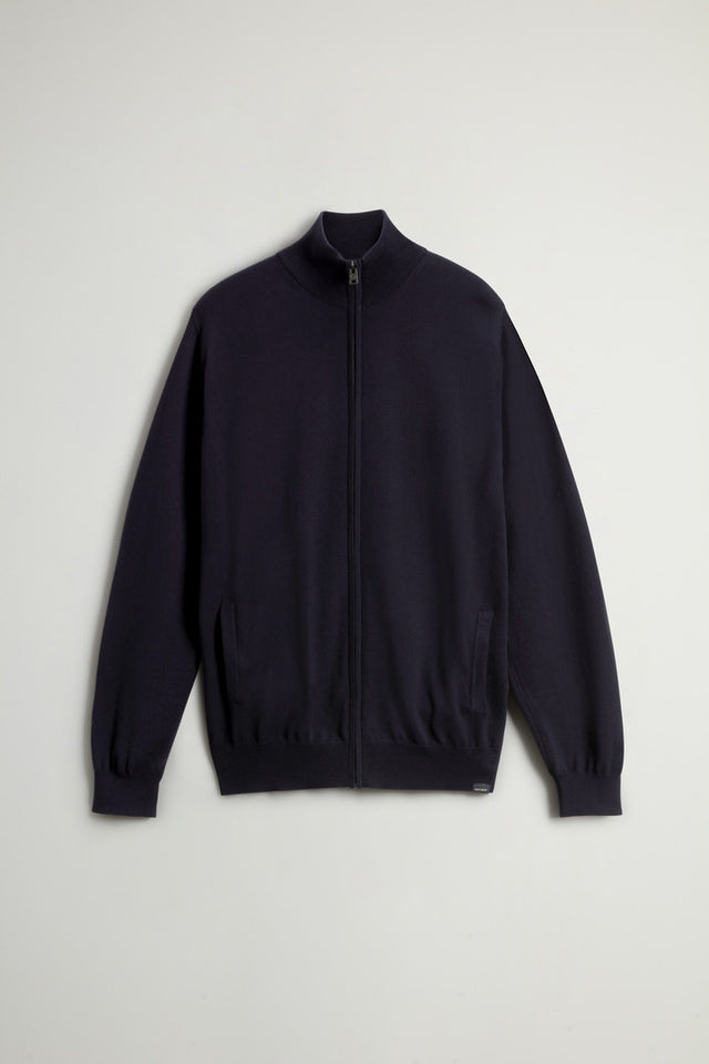 Pure Cotton Turtleneck Cardigan - Men - Blue