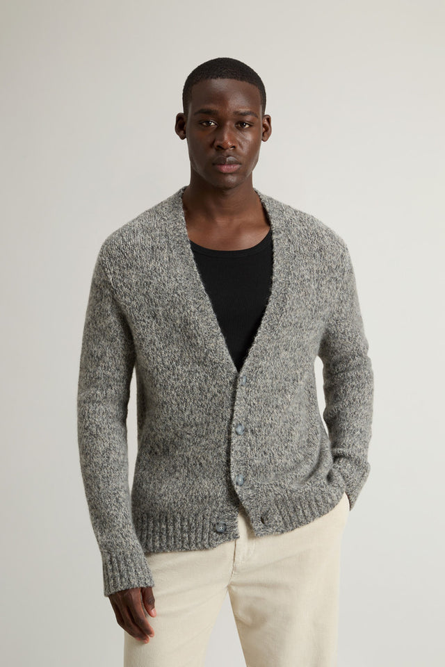 Cardigan in Alpaca and Wool Blend Mouliné - Men - Gray