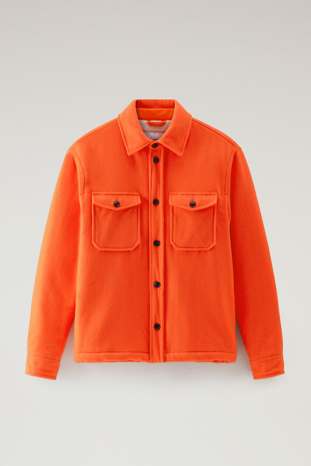 Virgin Wool Blend Overshirt with Sherpa Lining - Serving the People / Woolrich - Men - Red