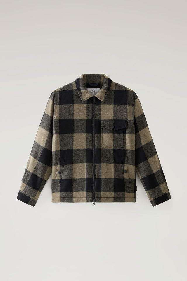 Overshirt in Recycled Italian Wool Blend with Sherpa Lining - Men - Green
