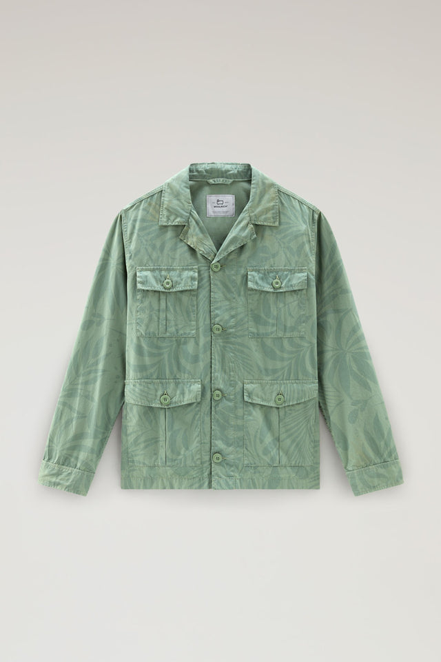 Garment-Dyed Shirt Jacket in Printed Pure Cotton - Men - Green