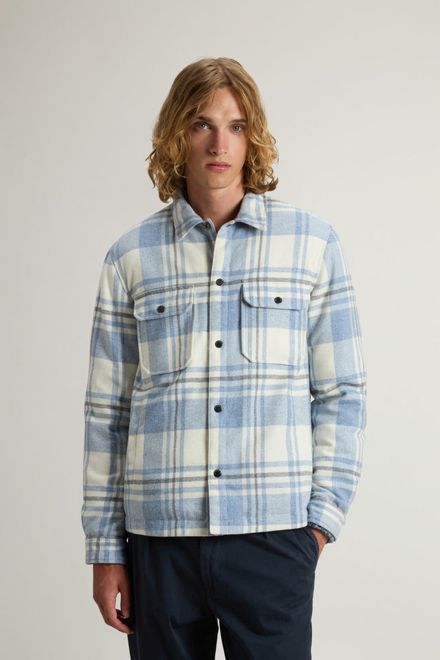 Alaskan Check Overshirt in Recycled Italian Wool Blend - Men - Blue