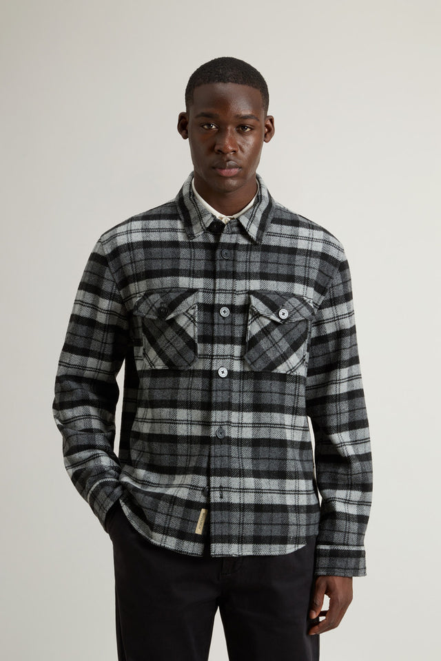Wool-Blend Overshirt with Checked Pattern - Men - Gray