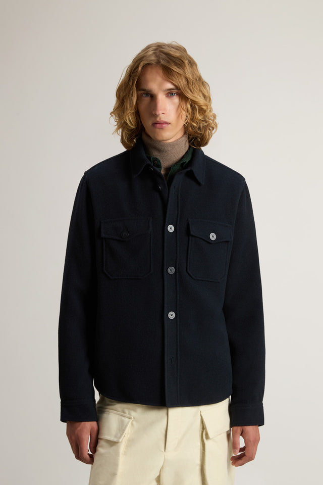 Wool-Blend Overshirt with Checked Pattern - Men - Blue