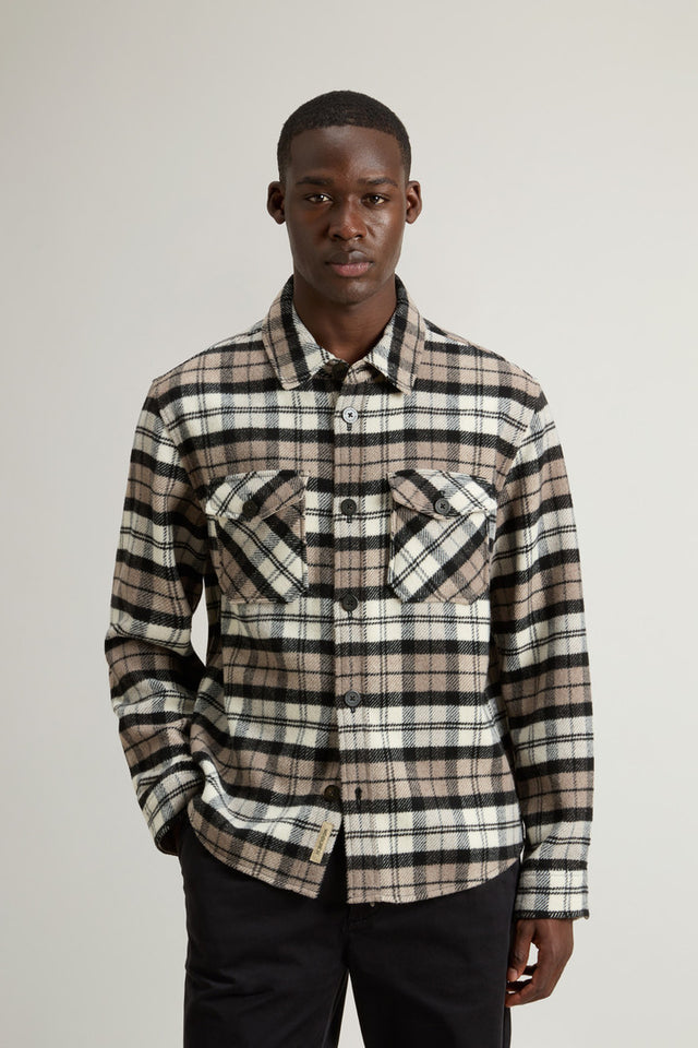 Wool-Blend Overshirt with Checked Pattern - Men - Brown
