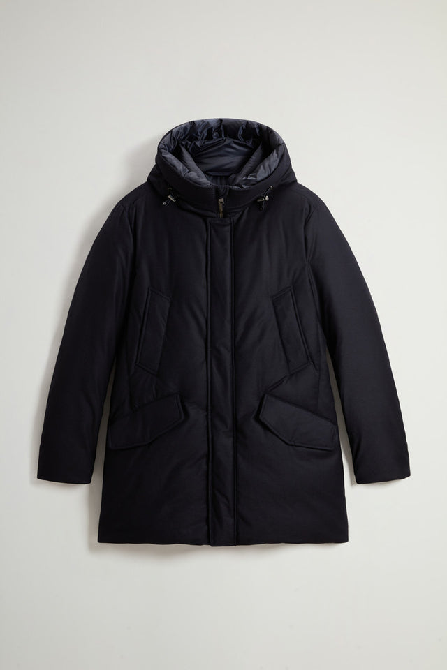 Parka in Italian Wool and Silk Blend - Men - Blue