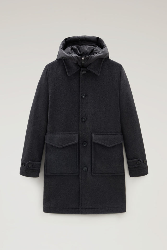 Coat in Recycled Italian Wool Blend - Men - Gray