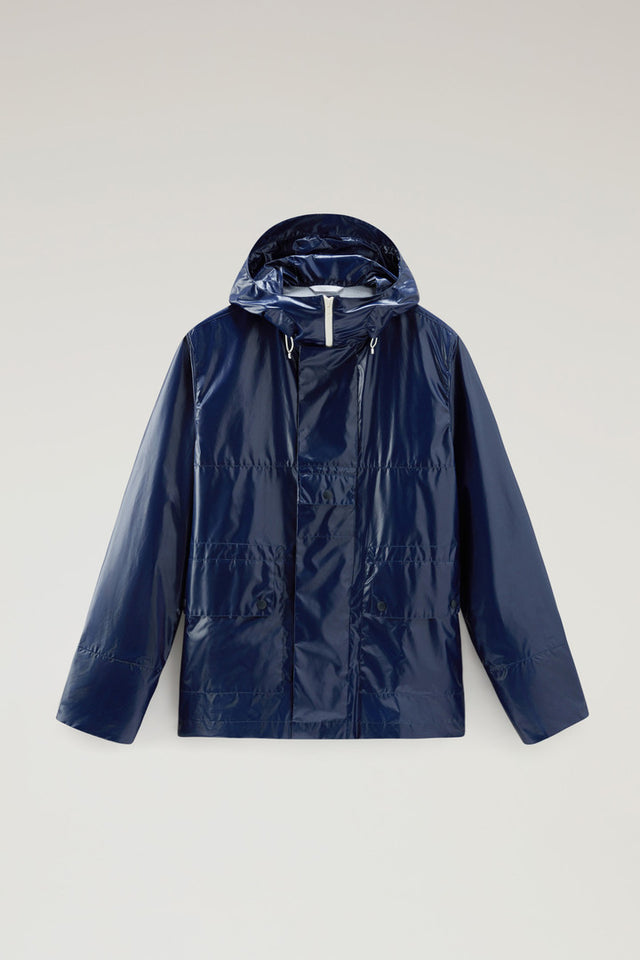 Resine Jacket in Ripstop Fabric with Hood - Men - Blue