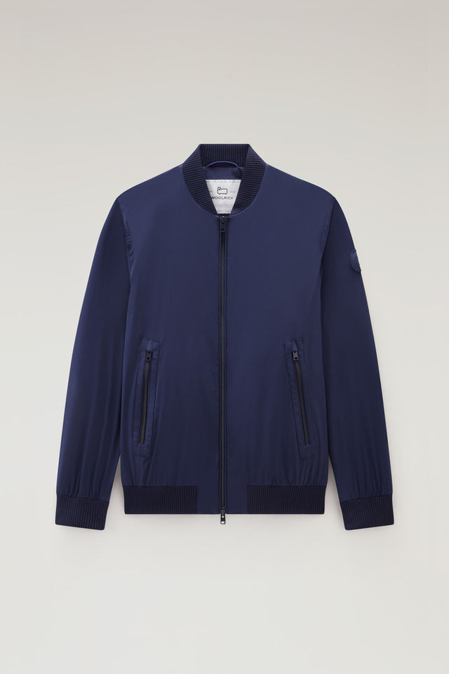 Stretch Matt Finish Nylon Bomber Jacket - Men - Blue