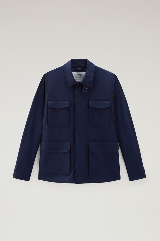 Field Jacket in Matt Finish Stretch Nylon - Men - Blue