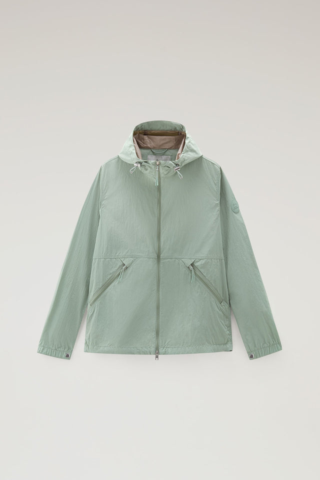 Hooded Crinkle Nylon Windbreaker - Men - Green