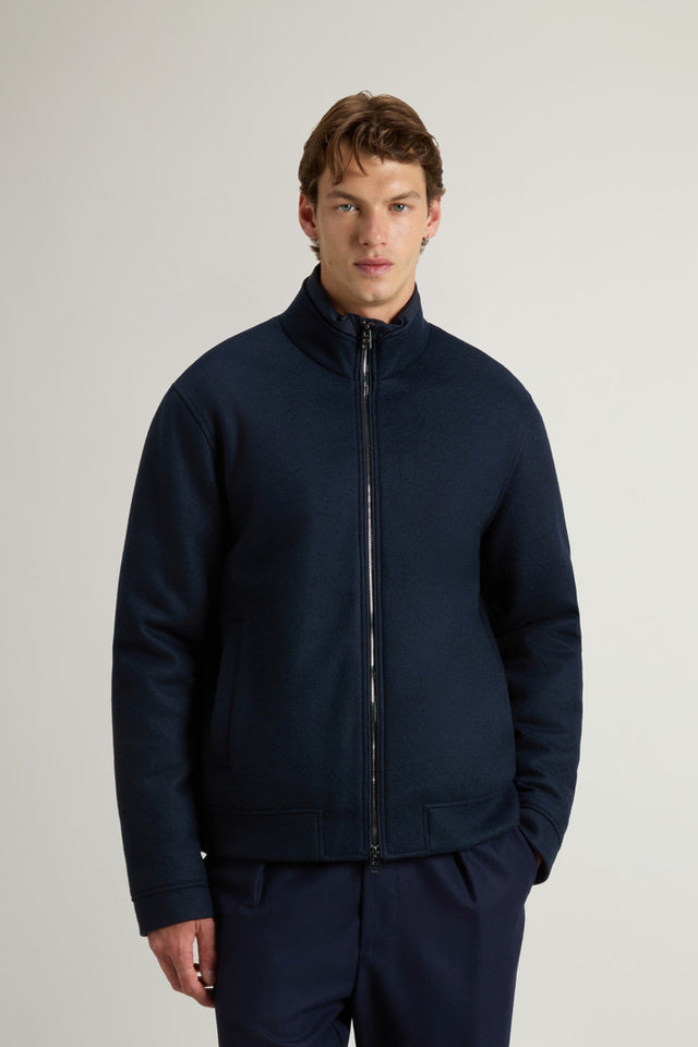 Lewis Bomber Jacket in Wool and Cotton Blend - Men - Blue