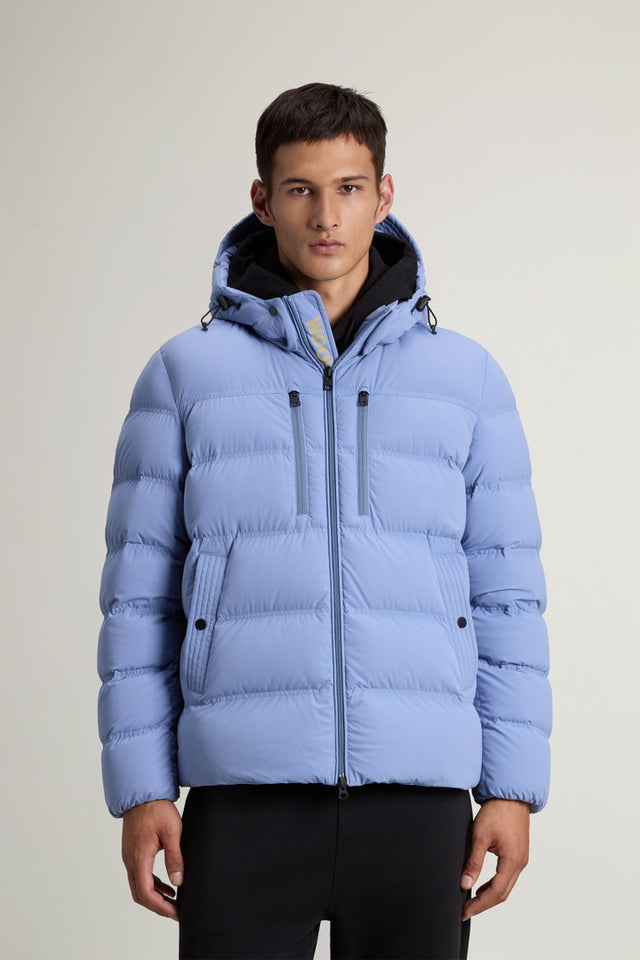 Stretch Nylon Down Jacket with Matte Finish - Men - Blue