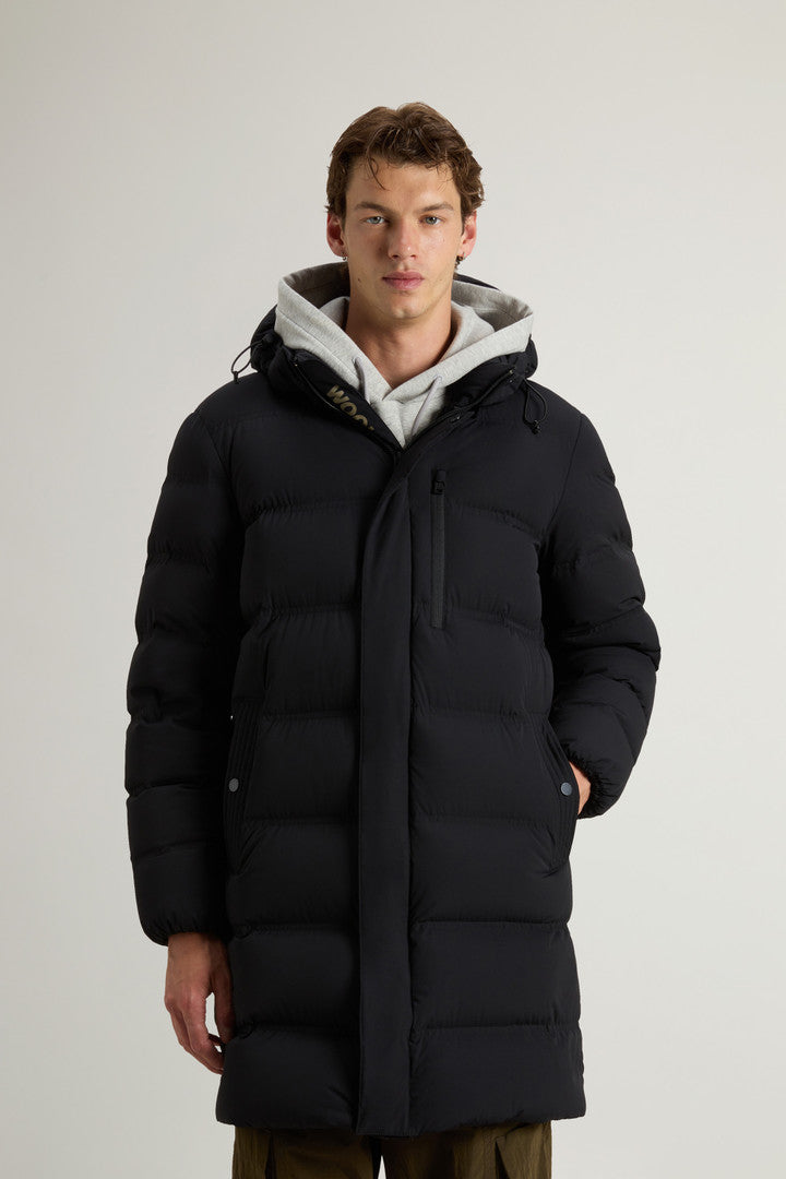 Long Down Jacket In Stretch Nylon With Matte Finish Men
