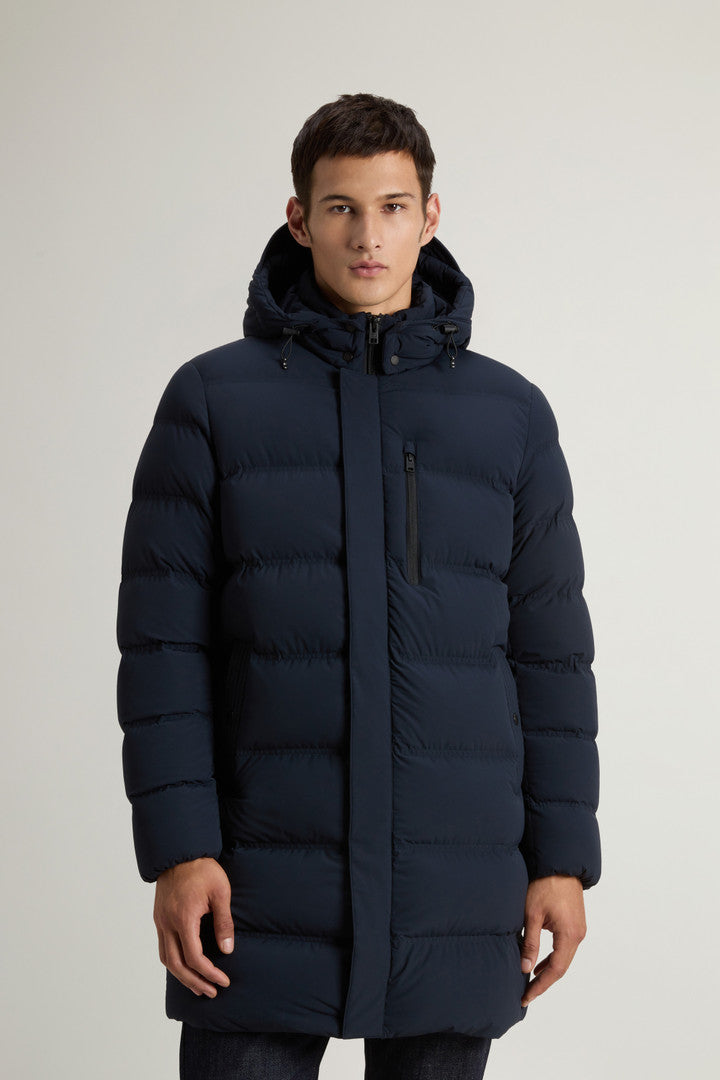 Long Down Jacket In Stretch Nylon With Matte Finish Men