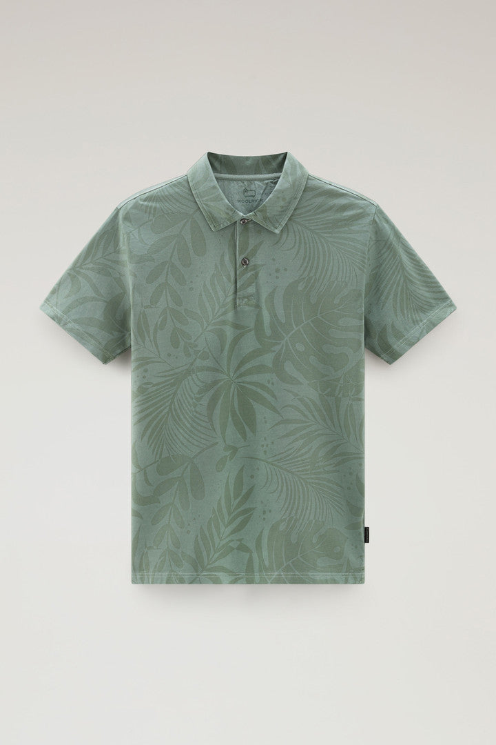 Garment Dyed Polo Shirt In Stretch Cotton With A Tropical Print Men