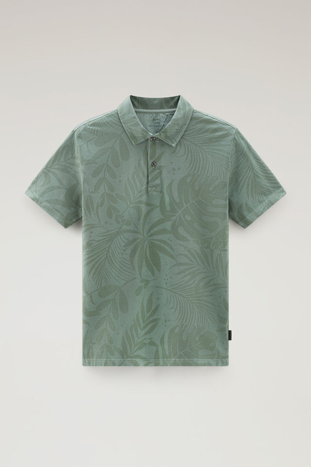 Garment-Dyed Polo Shirt in Stretch Cotton with a Tropical Print - Men - Green