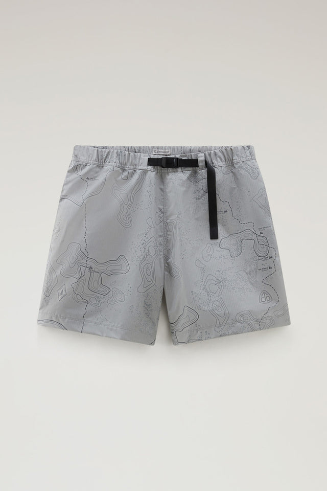 Shorts in Ripstop Fabric with Print - Men - Gray