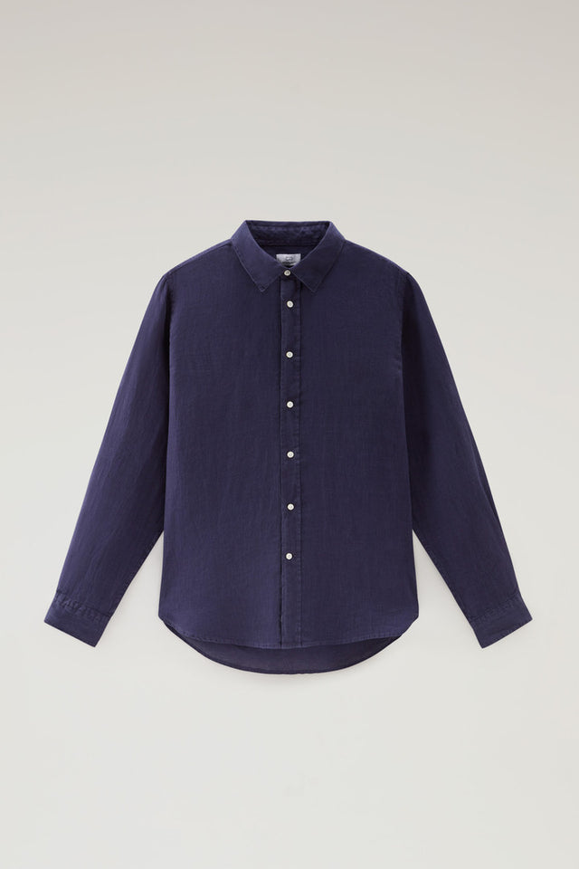 Garment-Dyed Pure Linen Shirt - Men - Blue