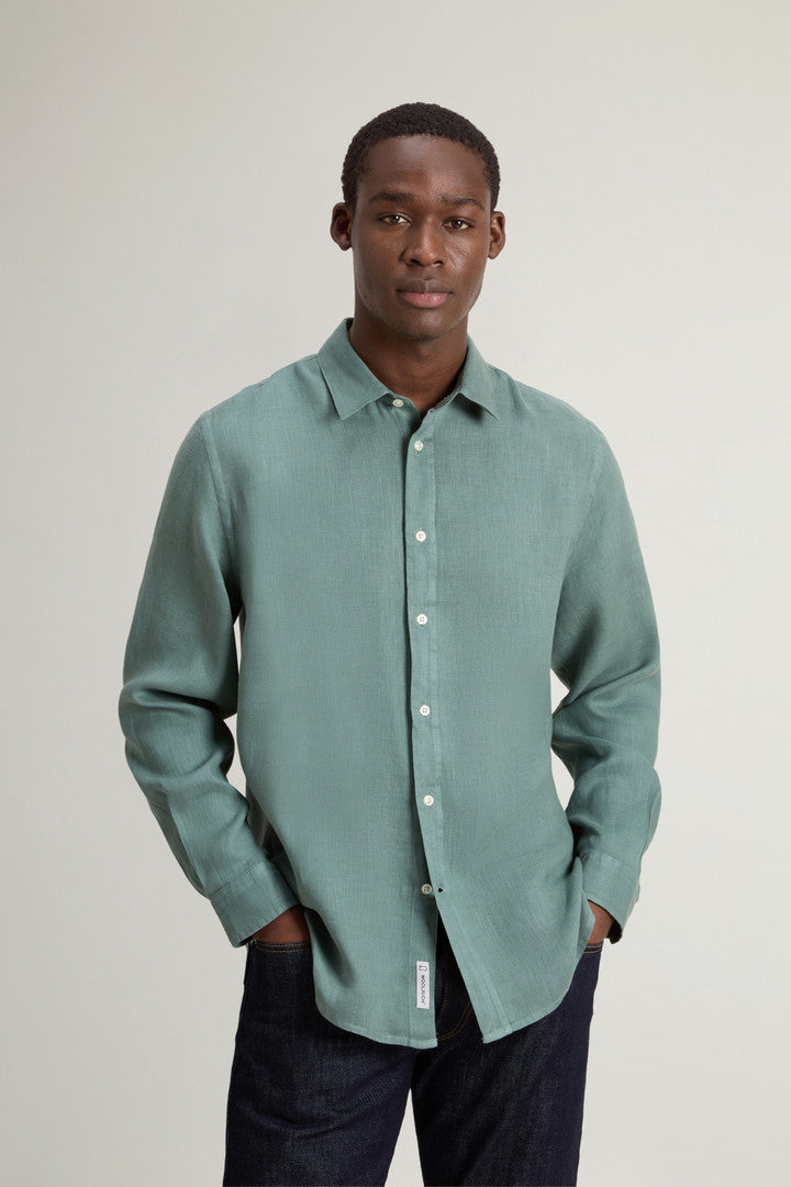 Garment Dyed Pure Linen Shirt Men