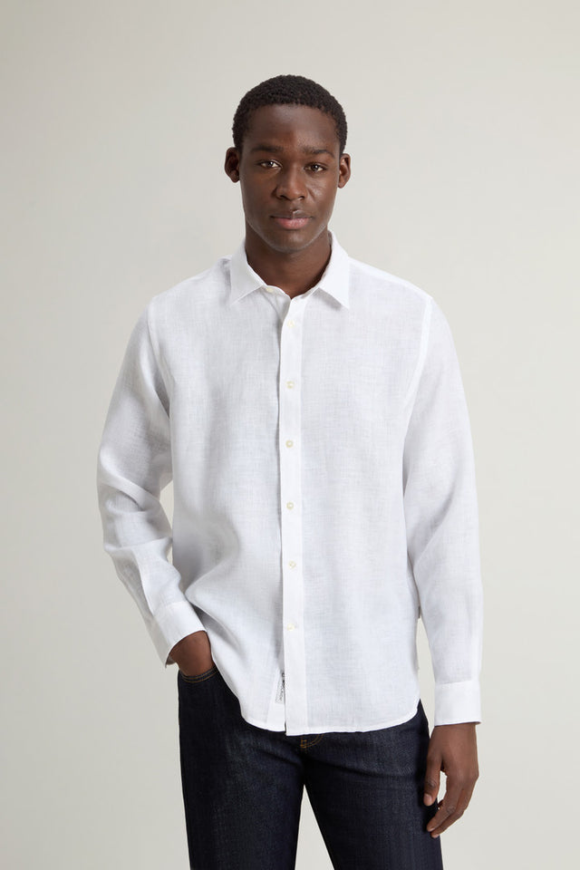 Garment-Dyed Pure Linen Shirt - Men - White