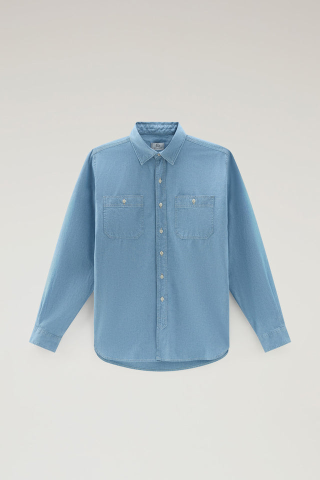 Chambray Shirt in Pure Cotton - Men - Blue