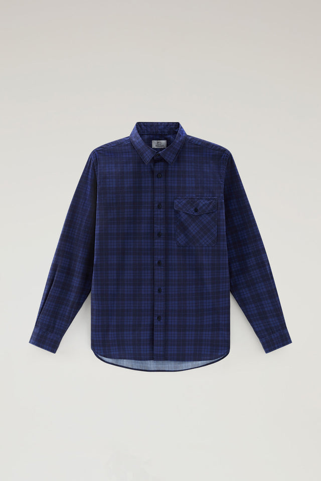 Pure Cotton Checked Shirt with Chest Pocket - Men - Blue