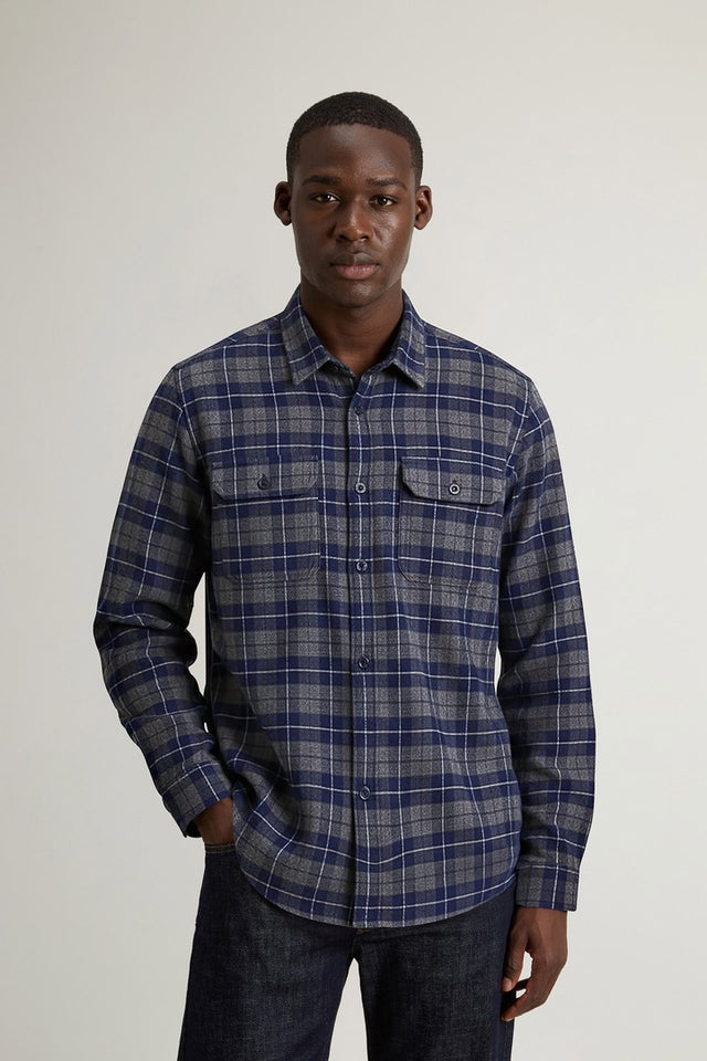 Pure Cotton Flannel Checked Shirt - Men - Blue