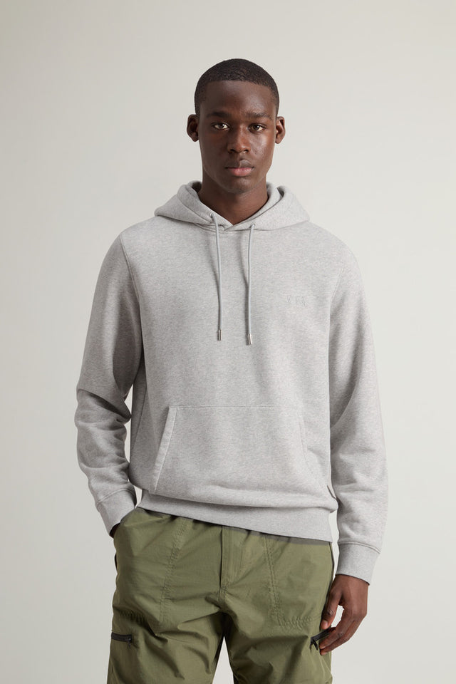 Hoodie in Cotton Fleece with Embroidered Logo - Men - Gray