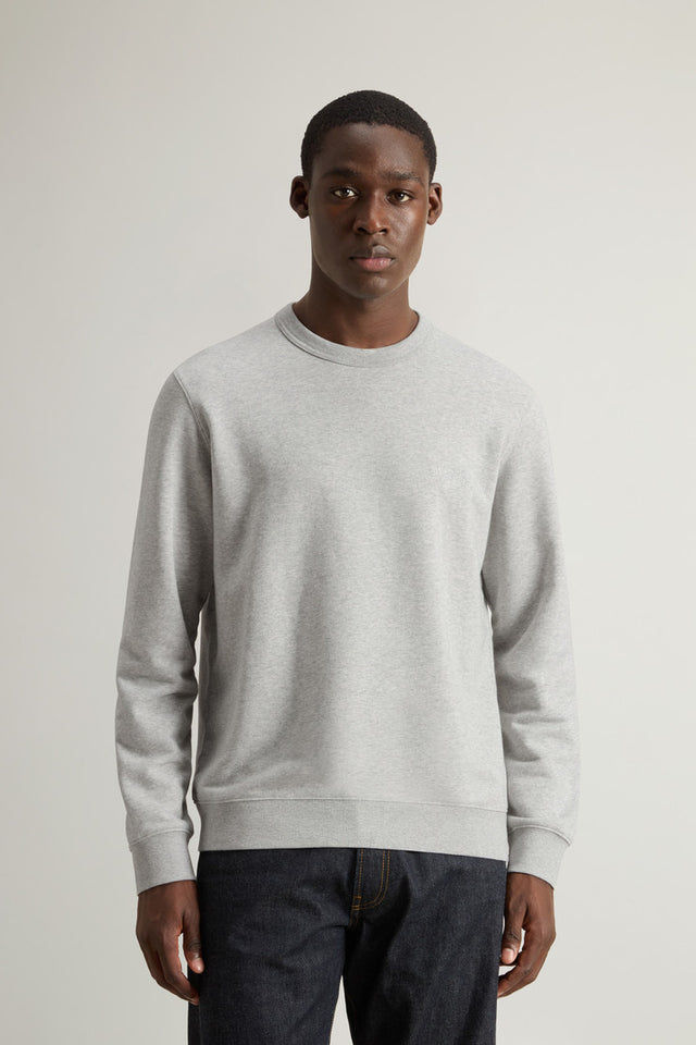 Crewneck Cotton Fleece Sweatshirt with Embroidered Logo - Men - Gray