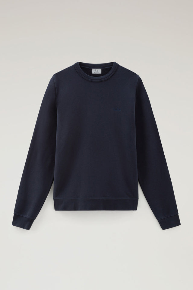 Crewneck Cotton Fleece Sweatshirt with Embroidered Logo - Men - Blue