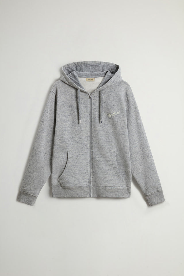 Full-zip Hoodie in Pure Cotton Mouliné - Men - Gray