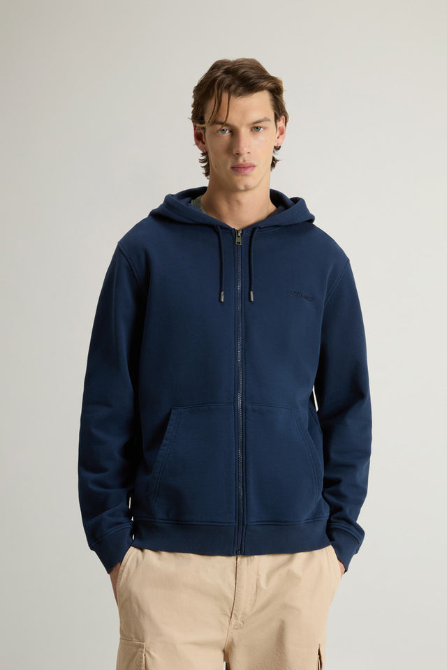 Full-zip Hoodie in Light Cotton-Blend Fabric - Men - Blue