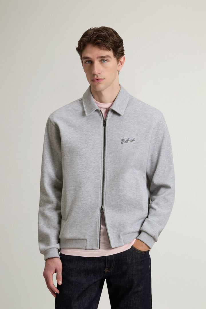Full Zipper Sweatshirt In Melange Cotton Pique Men