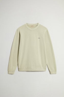 Garment-Dyed Crewneck Sweatshirt in Pure Cotton with Logo - Men - Beige