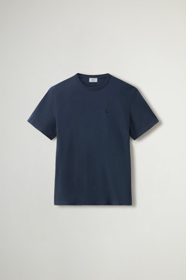 Pure Cotton Sheep T-shirt with Patch - Men - Blue