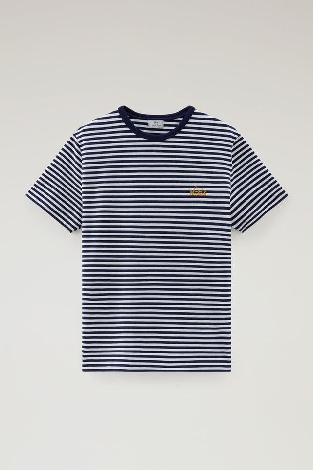 Striped T-Shirt in Stretch Cotton - Men - Blue