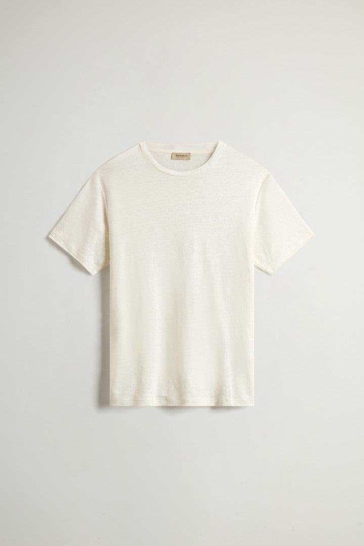 Pure Linen T Shirt With Embroidered Logo Men