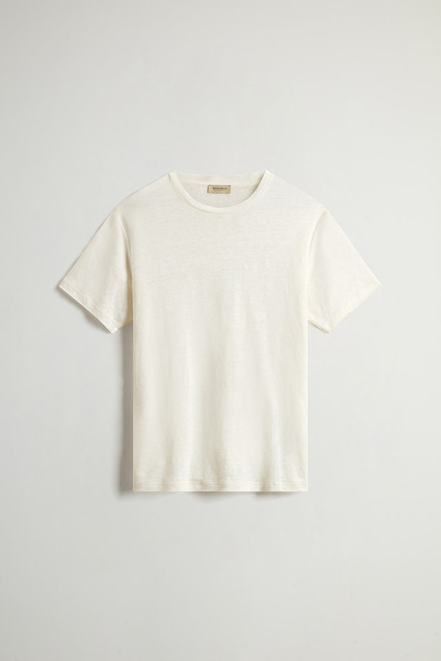 Pure Linen T-Shirt with Embroidered Logo - Men - White