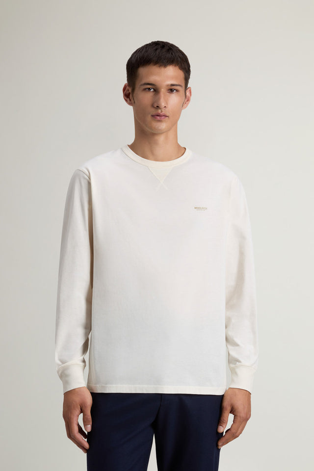 Long-Sleeve T-shirt in Pure Cotton - Men - White