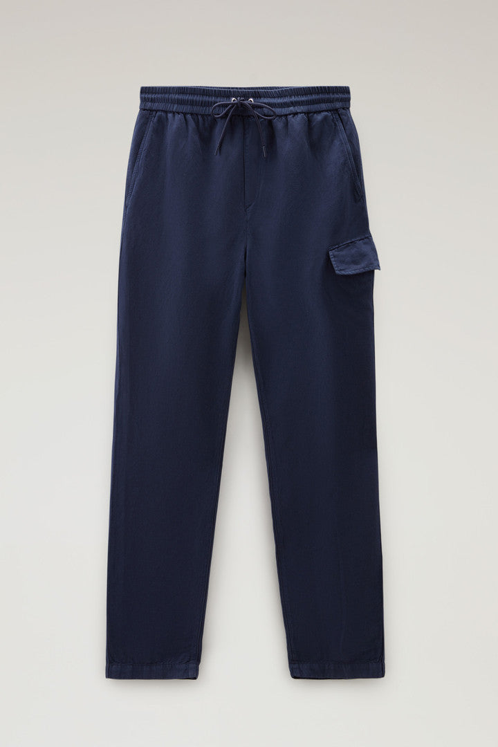 Garment Dyed Cargo Pants In Cotton Linen Blend Men